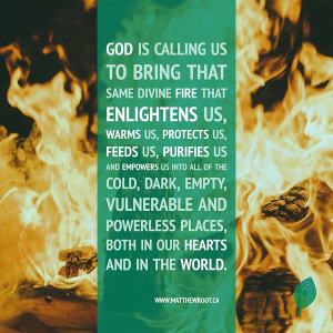 Image of fire overlaid with quote from post