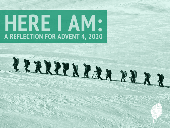 a line of hikers walking up a snowy hill
